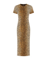 Charmeuse calf-length dress with ocelot print - | Dolce & Gabbana