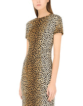 Charmeuse calf-length dress with ocelot print - | Dolce & Gabbana