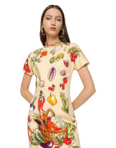 Vegetable-print charmeuse midi dress - | Dolce & Gabbana