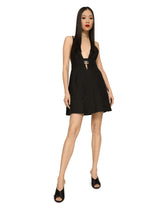 Short jacquard dress with crystal-embellished DG logo - | Dolce & Gabbana