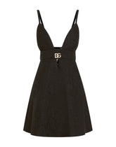 Short jacquard dress with crystal-embellished DG logo - | Dolce & Gabbana