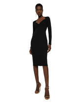 Jersey calf-length dress with sweetheart neckline - | Dolce & Gabbana