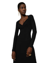 Jersey calf-length dress with sweetheart neckline - | Dolce & Gabbana