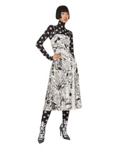 Charmeuse calf-length dress with graffiti logo print - | Dolce & Gabbana