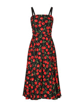 Cherry-print charmeuse calf-length dress - | Dolce & Gabbana