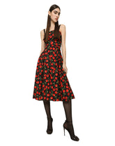 Cherry-print charmeuse calf-length dress - | Dolce & Gabbana
