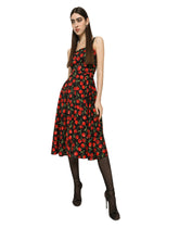Cherry-print charmeuse calf-length dress - | Dolce & Gabbana