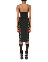 Calf-length bustier dress in rose-print marquisette - | Dolce & Gabbana