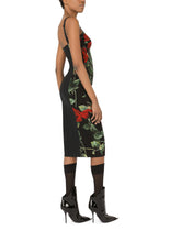 Calf-length bustier dress in rose-print marquisette - | Dolce & Gabbana