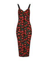 Cherry-print stretch calf-length corset dress - | Dolce & Gabbana