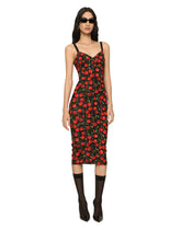 Cherry-print stretch calf-length corset dress - | Dolce & Gabbana
