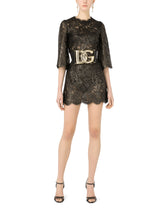 Short laminated lace dress - | Dolce & Gabbana