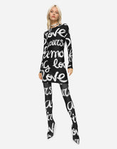 Short power jersey dress with graffiti logo print - | Dolce & Gabbana