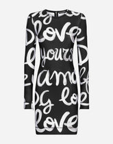 Short power jersey dress with graffiti logo print - | Dolce & Gabbana