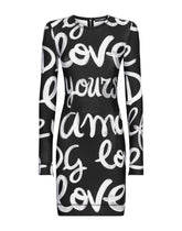 Short power jersey dress with graffiti logo print - | Dolce & Gabbana
