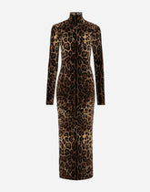 Long chenille dress with jacquard leopard design - | Dolce & Gabbana