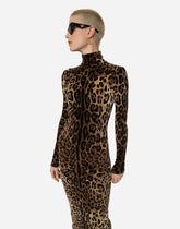 Long chenille dress with jacquard leopard design - | Dolce & Gabbana