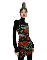 Short charmeuse dress with red rose print - | Dolce & Gabbana