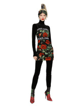Short charmeuse dress with red rose print - | Dolce & Gabbana