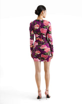 Charmeuse midi sheath dress with draping and rose print - | Dolce & Gabbana