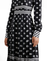 Twill calf-length shirt dress with all-over DG logo scarf print - | Dolce & Gabbana