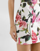 Cotton jacquard corset dress with rose print - | Dolce & Gabbana