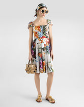 Flower bouquet-print poplin dress - | Dolce & Gabbana
