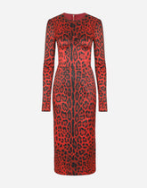 Calf-length bustier dress with leopard print - | Dolce & Gabbana