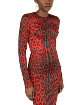 Calf-length bustier dress with leopard print - | Dolce & Gabbana