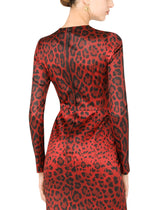 Calf-length bustier dress with leopard print - | Dolce & Gabbana