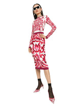 Majolica-print charmeuse midi dress - | Dolce & Gabbana
