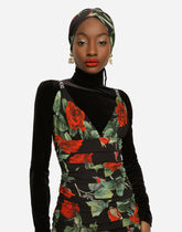 Charmeuse midi dress with red rose print - | Dolce & Gabbana
