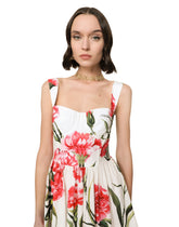 Short carnation-print poplin dress - | Dolce & Gabbana