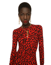 Leopard-print jersey calf-length dress - | Dolce & Gabbana