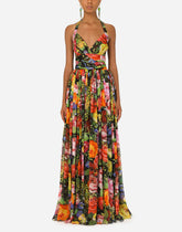 Long bouquet-print chiffon dress - | Dolce & Gabbana