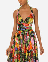 Long bouquet-print chiffon dress - | Dolce & Gabbana