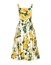 Cotton sundress with yellow rose print - | Dolce & Gabbana