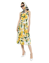 Cotton sundress with yellow rose print - | Dolce & Gabbana