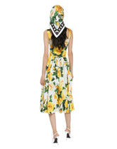 Cotton sundress with yellow rose print - | Dolce & Gabbana