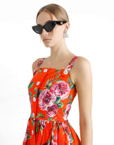 Cotton sundress with rose print - | Dolce & Gabbana