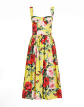 Short cotton sundress with gardenia print - | Dolce & Gabbana
