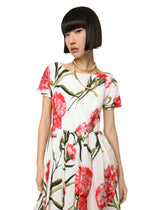 Carnation-print poplin midi dress - | Dolce & Gabbana