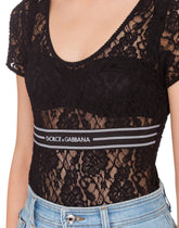 LACE TOP WITH BRANDED ELASTIC - | Dolce & Gabbana