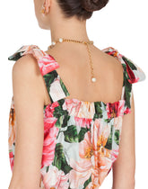 Camellia-print poplin top with bows - | Dolce & Gabbana
