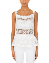 Poplin top with openwork embroidery - | Dolce & Gabbana