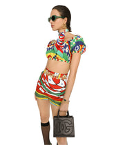 Carretto-print poplin crop top - | Dolce & Gabbana