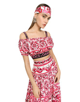 Majolica-print poplin crop top - | Dolce & Gabbana