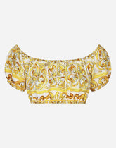 Majolica-print poplin crop top - | Dolce & Gabbana