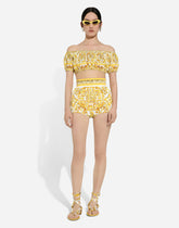 Majolica-print poplin crop top - | Dolce & Gabbana