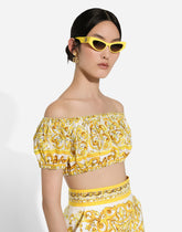 Majolica-print poplin crop top - | Dolce & Gabbana